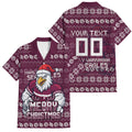 Personalized Sea Eagles Christmas Family Matching Summer Maxi Dress and Hawaiian Shirt Australian Rugby Fans - Pixelated Ugly Xmas Pattern Mascot Santa