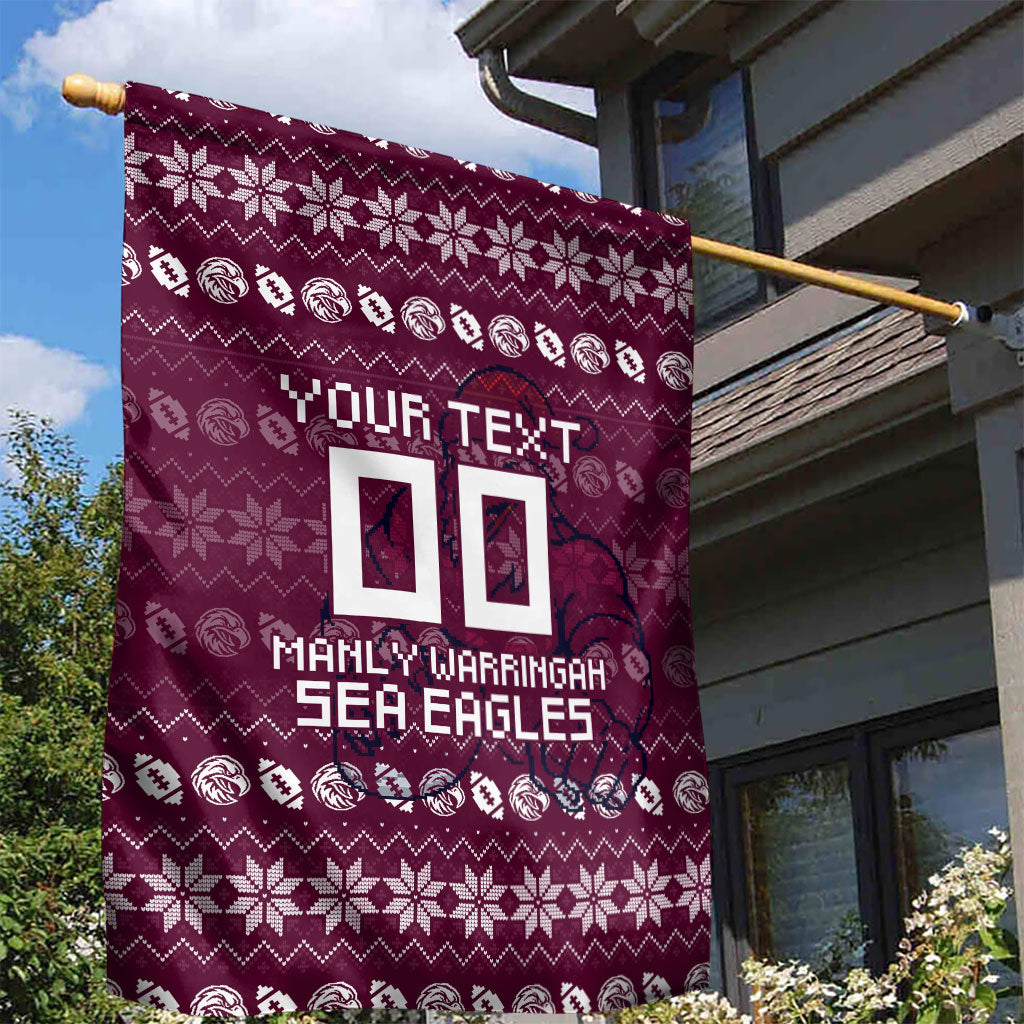 Personalized Sea Eagles Christmas Garden Flag Australian Rugby Fans - Pixelated Ugly Xmas Pattern Mascot Santa