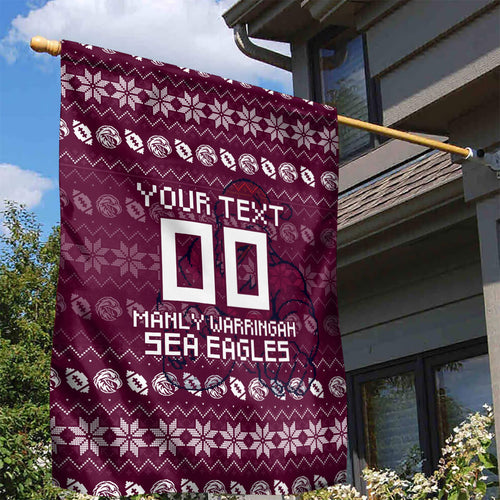 Personalized Sea Eagles Christmas Garden Flag Australian Rugby Fans - Pixelated Ugly Xmas Pattern Mascot Santa
