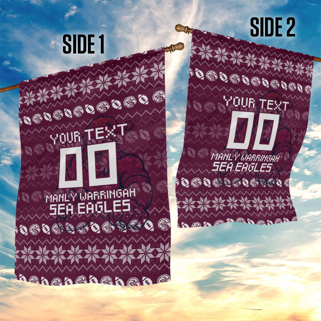Personalized Sea Eagles Christmas Garden Flag Australian Rugby Fans - Pixelated Ugly Xmas Pattern Mascot Santa