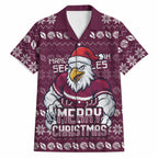 Personalized Sea Eagles Christmas Hawaiian Shirt Australian Rugby Fans - Pixelated Ugly Xmas Pattern Mascot Santa