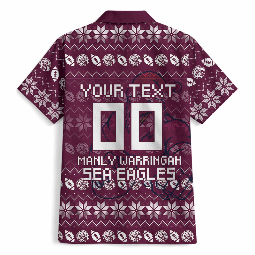 Personalized Sea Eagles Christmas Hawaiian Shirt Australian Rugby Fans - Pixelated Ugly Xmas Pattern Mascot Santa
