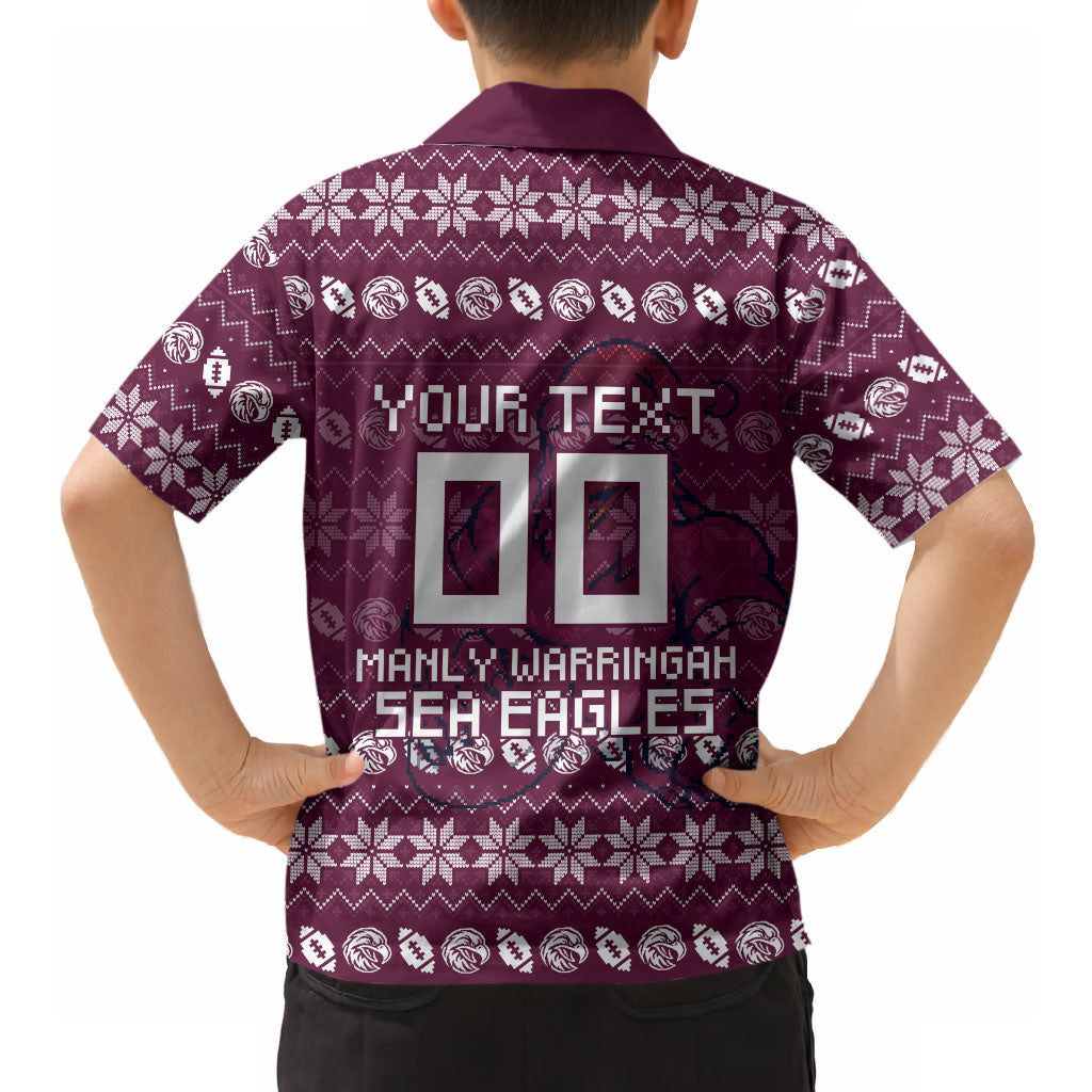 Personalized Sea Eagles Christmas Hawaiian Shirt Australian Rugby Fans - Pixelated Ugly Xmas Pattern Mascot Santa