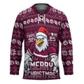 Personalized Sea Eagles Christmas Hockey Jersey Australian Rugby Fans - Pixelated Ugly Xmas Pattern Mascot Santa