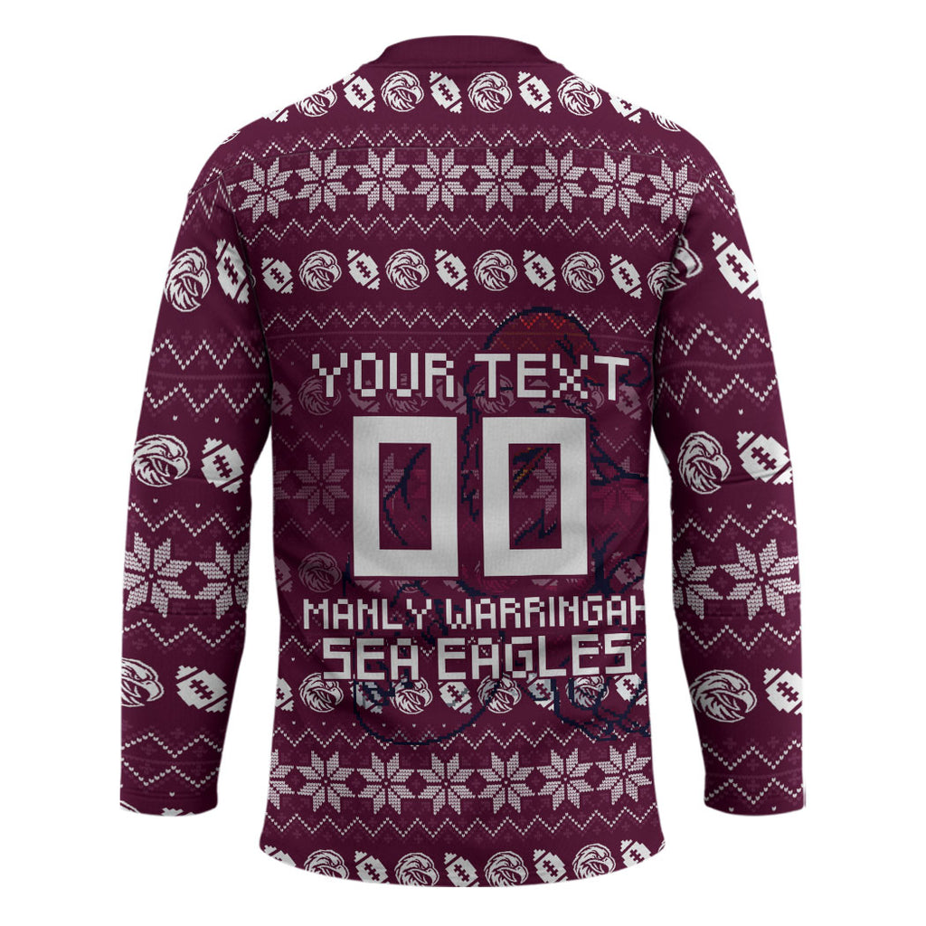Personalized Sea Eagles Christmas Hockey Jersey Australian Rugby Fans - Pixelated Ugly Xmas Pattern Mascot Santa