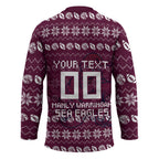 Personalized Sea Eagles Christmas Hockey Jersey Australian Rugby Fans - Pixelated Ugly Xmas Pattern Mascot Santa