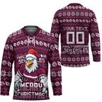 Personalized Sea Eagles Christmas Hockey Jersey Australian Rugby Fans - Pixelated Ugly Xmas Pattern Mascot Santa