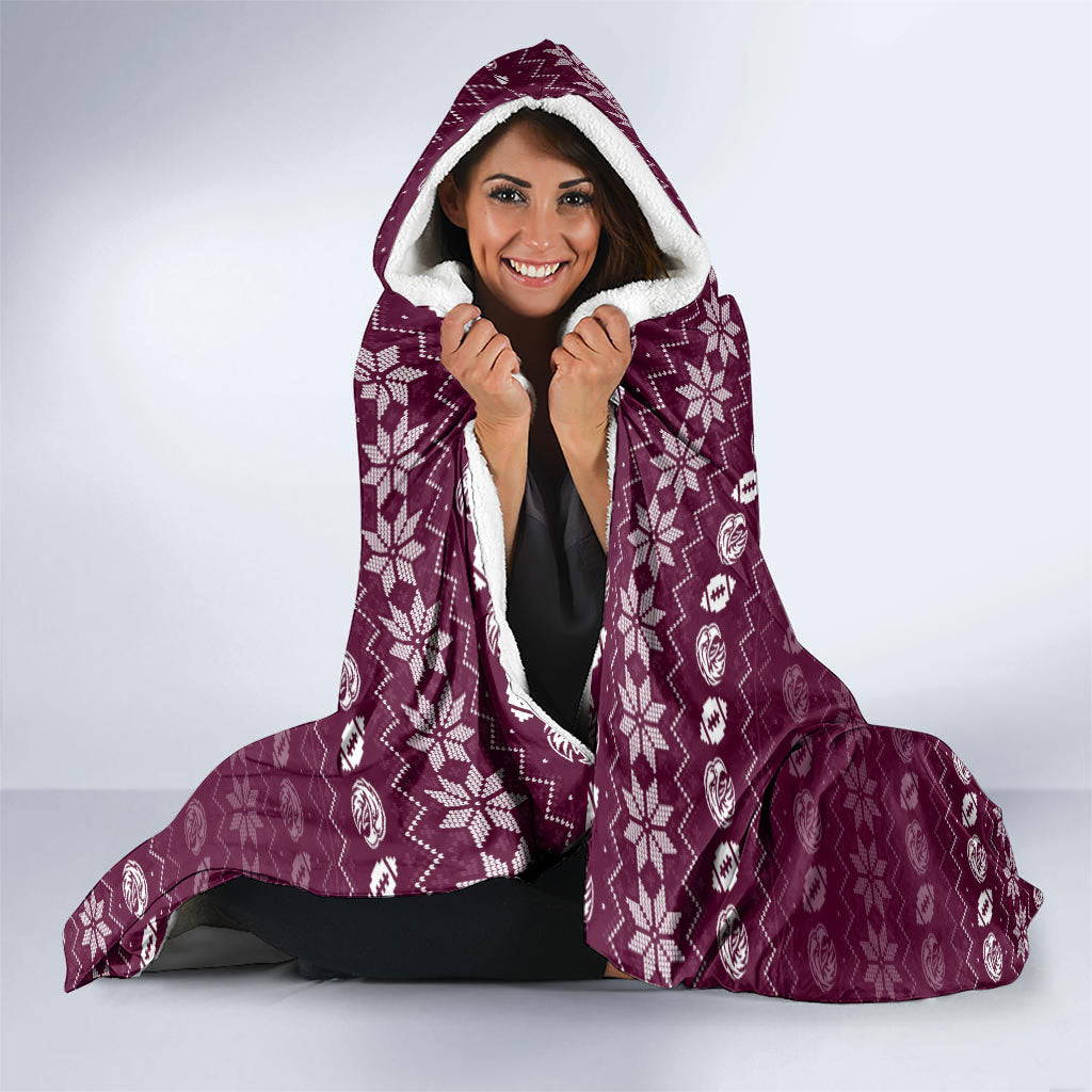 Personalized Sea Eagles Christmas Hooded Blanket Australian Rugby Fans - Pixelated Ugly Xmas Pattern Mascot Santa
