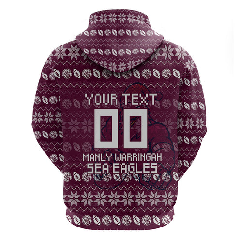 Personalized Sea Eagles Christmas Hoodie Australian Rugby Fans - Pixelated Ugly Xmas Pattern Mascot Santa