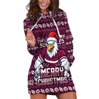Personalized Sea Eagles Christmas Hoodie Dress Australian Rugby Fans - Pixelated Ugly Xmas Pattern Mascot Santa