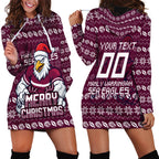 Personalized Sea Eagles Christmas Hoodie Dress Australian Rugby Fans - Pixelated Ugly Xmas Pattern Mascot Santa