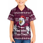 Personalized Sea Eagles Christmas Kid Hawaiian Shirt Australian Rugby Fans - Pixelated Ugly Xmas Pattern Mascot Santa