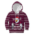 Personalized Sea Eagles Christmas Kid Hoodie Australian Rugby Fans - Pixelated Ugly Xmas Pattern Mascot Santa