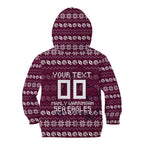 Personalized Sea Eagles Christmas Kid Hoodie Australian Rugby Fans - Pixelated Ugly Xmas Pattern Mascot Santa