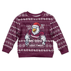 Personalized Sea Eagles Christmas Kid Ugly Christmas Sweater Australian Rugby Fans - Pixelated Ugly Xmas Pattern Mascot Santa
