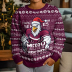 Personalized Sea Eagles Christmas Kid Ugly Christmas Sweater Australian Rugby Fans - Pixelated Ugly Xmas Pattern Mascot Santa