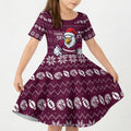 Personalized Sea Eagles Christmas Kid Short Sleeve Dress Australian Rugby Fans - Pixelated Ugly Xmas Pattern Mascot Santa