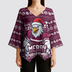 Personalized Sea Eagles Christmas Kimono Sleeve Blouse Australian Rugby Fans - Pixelated Ugly Xmas Pattern Mascot Santa
