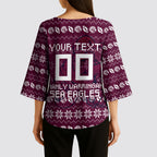 Personalized Sea Eagles Christmas Kimono Sleeve Blouse Australian Rugby Fans - Pixelated Ugly Xmas Pattern Mascot Santa