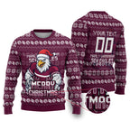 Personalized Sea Eagles Christmas Ugly Christmas Sweater Australian Rugby Fans - Pixelated Ugly Xmas Pattern Mascot Santa