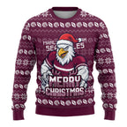 Personalized Sea Eagles Christmas Ugly Christmas Sweater Australian Rugby Fans - Pixelated Ugly Xmas Pattern Mascot Santa