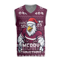 Personalized Sea Eagles Christmas Knitted V-Neck Vest Australian Rugby Fans - Pixelated Ugly Xmas Pattern Mascot Santa
