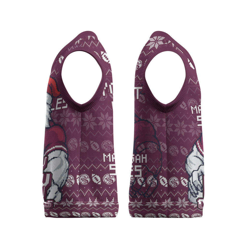 Personalized Sea Eagles Christmas Knitted V-Neck Vest Australian Rugby Fans - Pixelated Ugly Xmas Pattern Mascot Santa