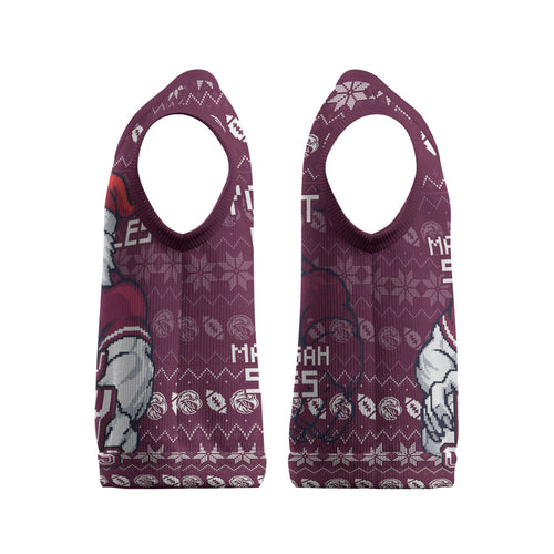 Personalized Sea Eagles Christmas Knitted V-Neck Vest Australian Rugby Fans - Pixelated Ugly Xmas Pattern Mascot Santa