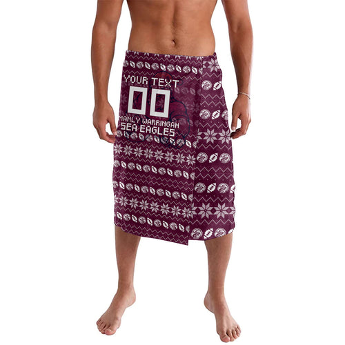 Personalized Sea Eagles Christmas Lavalava Australian Rugby Fans - Pixelated Ugly Xmas Pattern Mascot Santa