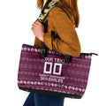 Personalized Sea Eagles Christmas Leather Tote Bag Australian Rugby Fans - Pixelated Ugly Xmas Pattern Mascot Santa