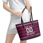 Personalized Sea Eagles Christmas Leather Tote Bag Australian Rugby Fans - Pixelated Ugly Xmas Pattern Mascot Santa
