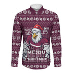 Personalized Sea Eagles Christmas Long Sleeve Button Shirt Australian Rugby Fans - Pixelated Ugly Xmas Pattern Mascot Santa