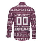 Personalized Sea Eagles Christmas Long Sleeve Button Shirt Australian Rugby Fans - Pixelated Ugly Xmas Pattern Mascot Santa