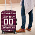 Personalized Sea Eagles Christmas Luggage Cover Australian Rugby Fans - Pixelated Ugly Xmas Pattern Mascot Santa