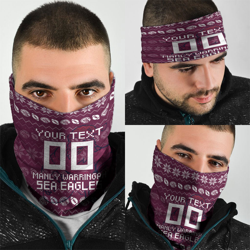 Personalized Sea Eagles Christmas Neck Gaiter Australian Rugby Fans - Pixelated Ugly Xmas Pattern Mascot Santa