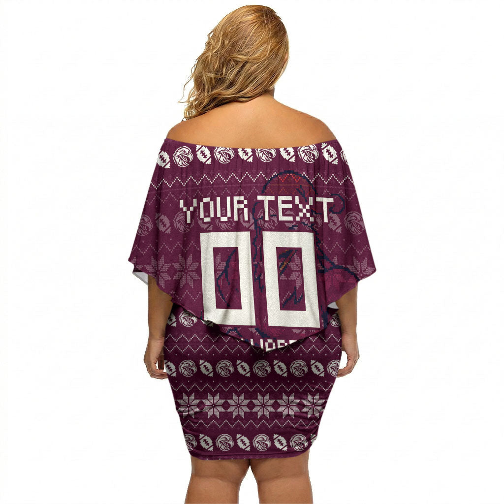 Personalized Sea Eagles Christmas Off Shoulder Short Dress Australian Rugby Fans - Pixelated Ugly Xmas Pattern Mascot Santa