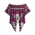 Personalized Sea Eagles Christmas Off Shoulder Wrap Waist Top Australian Rugby Fans - Pixelated Ugly Xmas Pattern Mascot Santa