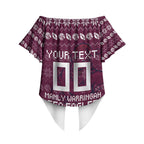 Personalized Sea Eagles Christmas Off Shoulder Wrap Waist Top Australian Rugby Fans - Pixelated Ugly Xmas Pattern Mascot Santa