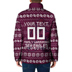 Personalized Sea Eagles Christmas Padded Jacket Australian Rugby Fans - Pixelated Ugly Xmas Pattern Mascot Santa
