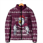 Personalized Sea Eagles Christmas Padded Jacket Australian Rugby Fans - Pixelated Ugly Xmas Pattern Mascot Santa