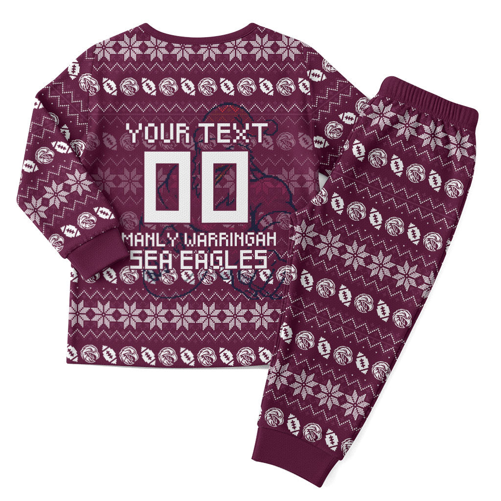 Personalized Sea Eagles Christmas Pajama Set Australian Rugby Fans - Pixelated Ugly Xmas Pattern Mascot Santa