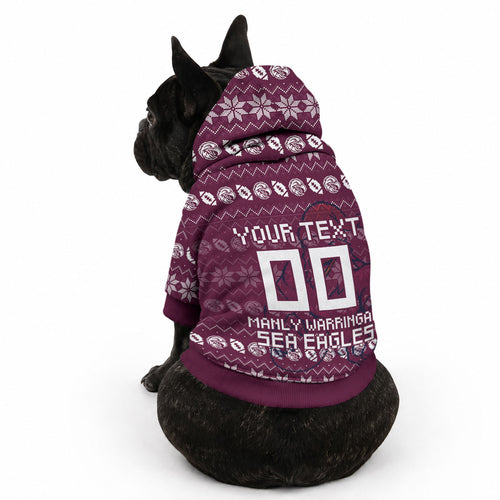 Personalized Sea Eagles Christmas Pet Hoodie Australian Rugby Fans - Pixelated Ugly Xmas Pattern Mascot Santa