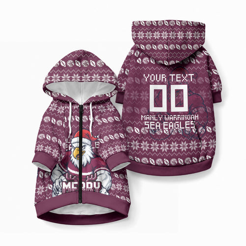 Personalized Sea Eagles Christmas Pet Hoodie Australian Rugby Fans - Pixelated Ugly Xmas Pattern Mascot Santa