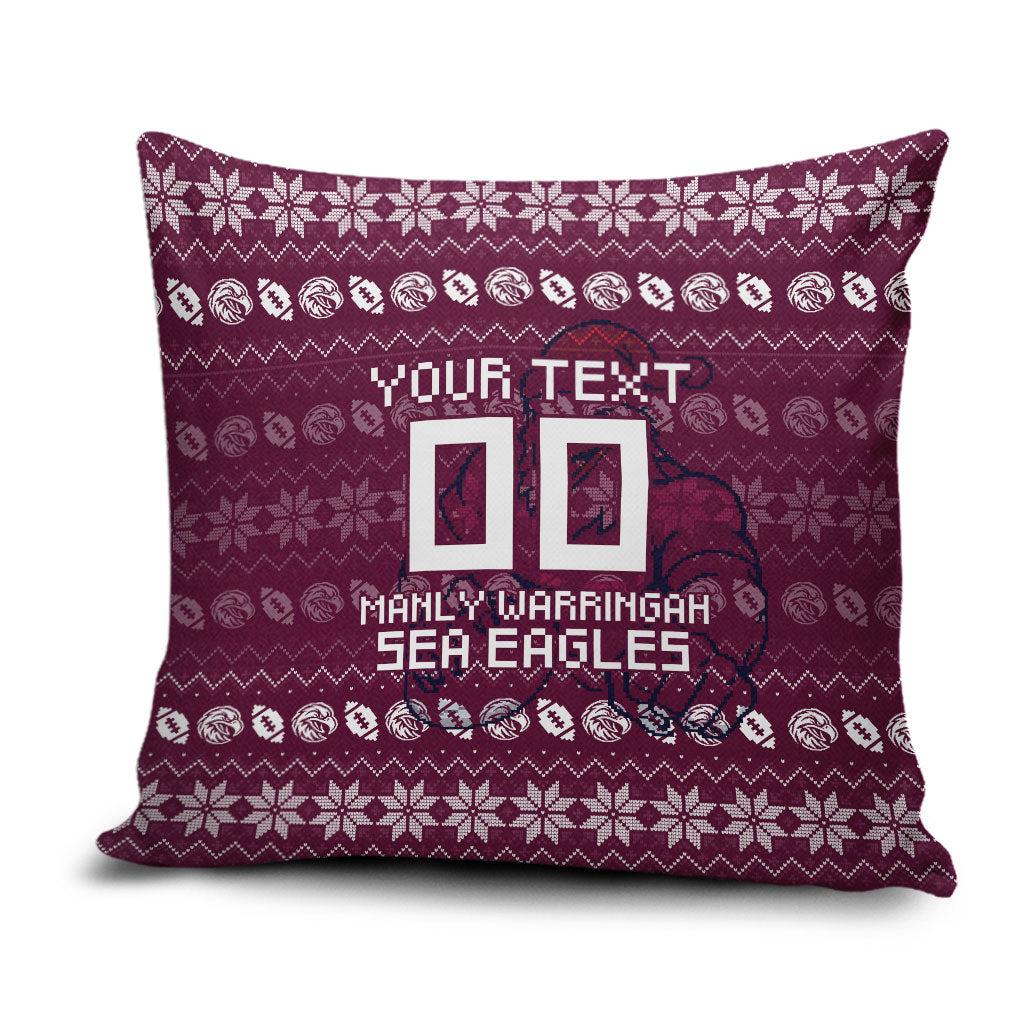 Personalized Sea Eagles Christmas Pillow Cover Australian Rugby Fans - Pixelated Ugly Xmas Pattern Mascot Santa