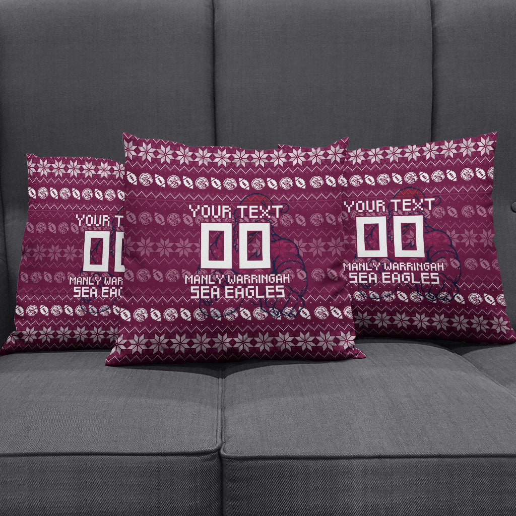 Personalized Sea Eagles Christmas Pillow Cover Australian Rugby Fans - Pixelated Ugly Xmas Pattern Mascot Santa