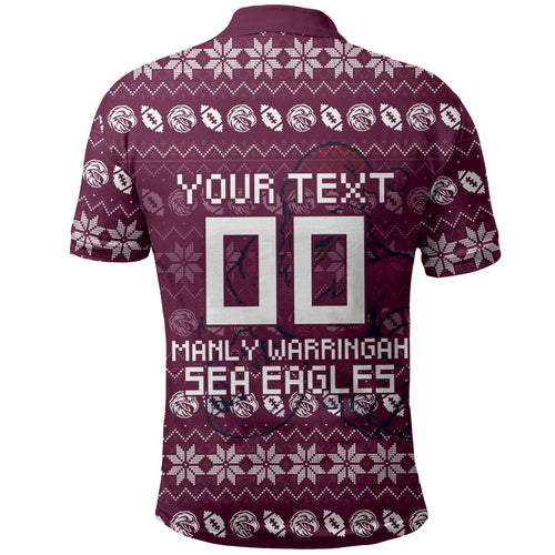 Personalized Sea Eagles Christmas Polo Shirt Australian Rugby Fans - Pixelated Ugly Xmas Pattern Mascot Santa