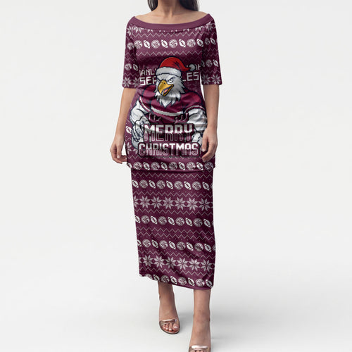 Personalized Sea Eagles Christmas Puletasi Australian Rugby Fans - Pixelated Ugly Xmas Pattern Mascot Santa