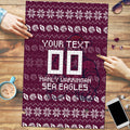 Personalized Sea Eagles Christmas Puzzle Australian Rugby Fans - Pixelated Ugly Xmas Pattern Mascot Santa