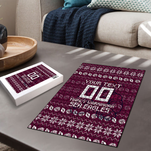 Personalized Sea Eagles Christmas Puzzle Australian Rugby Fans - Pixelated Ugly Xmas Pattern Mascot Santa