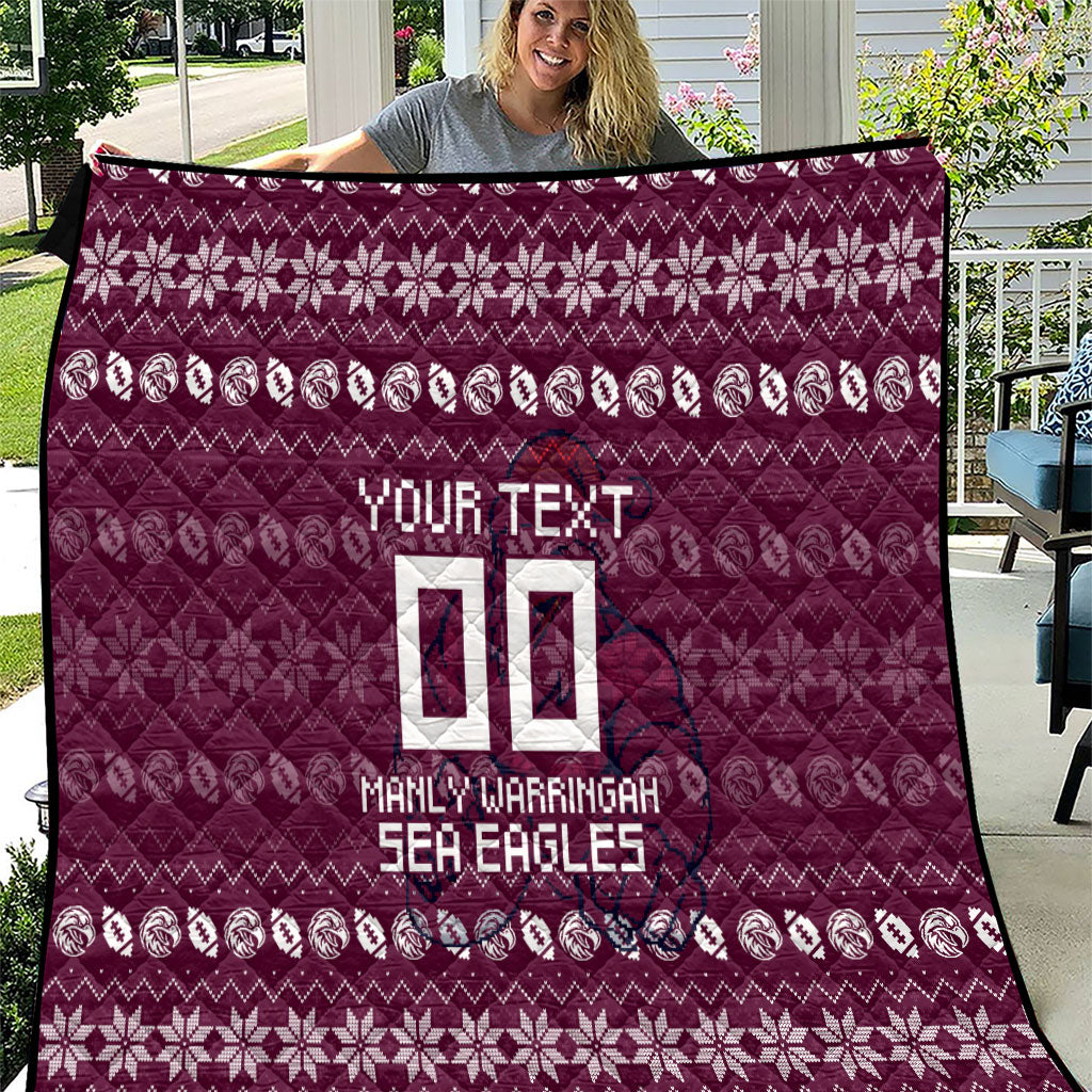 Personalized Sea Eagles Christmas Quilt Australian Rugby Fans - Pixelated Ugly Xmas Pattern Mascot Santa